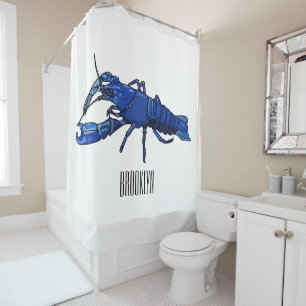 Rideaux De Douche Illustration de l'écrevisse marron bleu