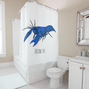 Rideaux De Douche Illustration de l'écrevisse marron bleu