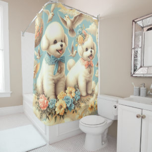 Rideaux De Douche Illustration de vintage Cute Bichon Frisé