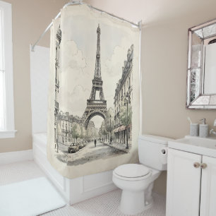 Rideaux De Douche Illustration de voyage antique vintage de Paris