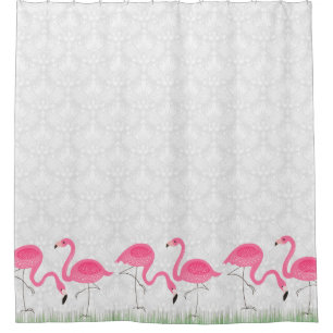 Rideaux De Douche Illustration des Damas blanches et des Flamants ro