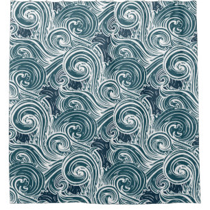 Rideaux De Douche Illustration des vagues de mer tracées à la main v