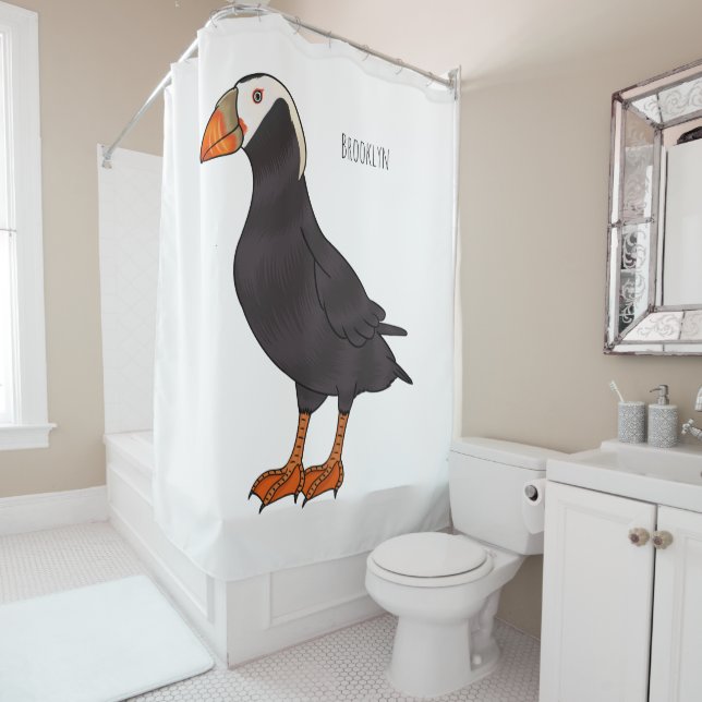 Rideaux De Douche Illustration d'oiseau bouffon touffu (En situation)