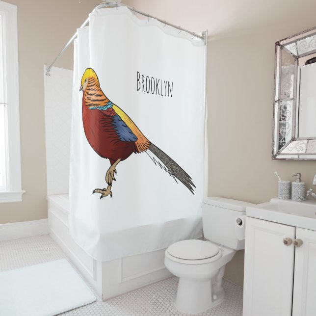 Rideaux De Douche Illustration d'oiseau de faisan doré (En situation)