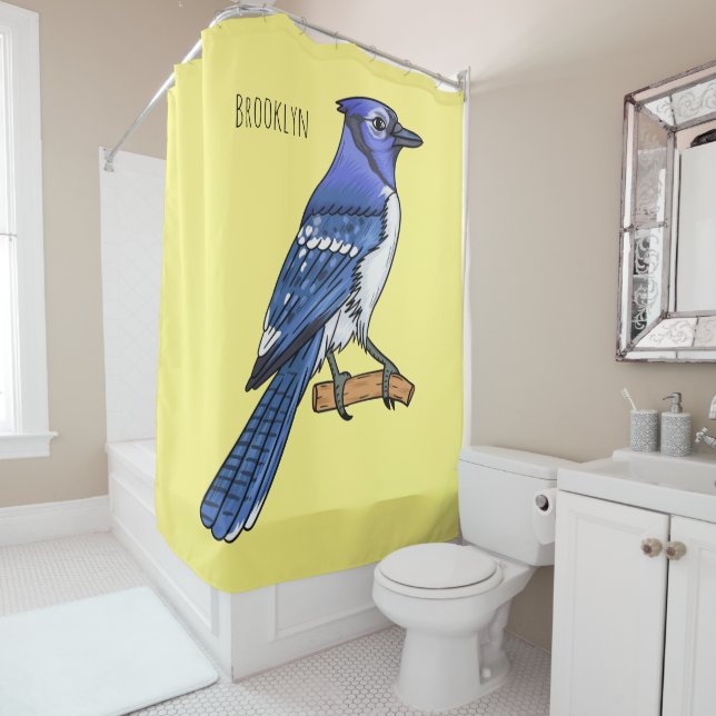 Rideaux De Douche Illustration d'oiseau de jay bleu (En situation)