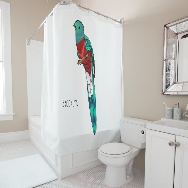 Rideaux De Douche Illustration d'oiseau de quetzal resplendissant (En situation)