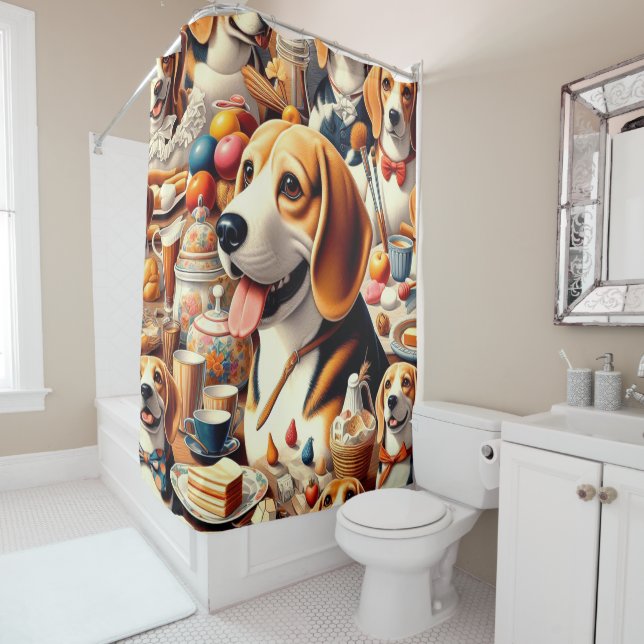 Rideaux De Douche Illustration du Beagle rétro (En situation)