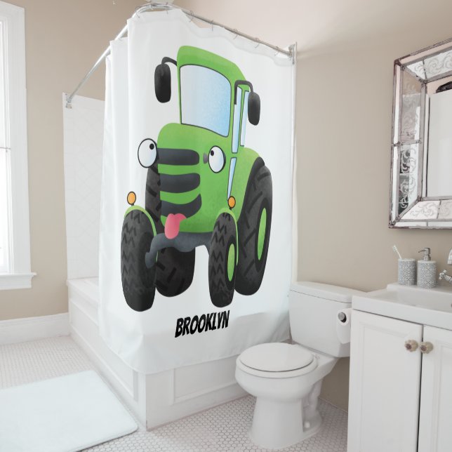 Rideaux De Douche Illustration du joli joyeux tracteur agricole vert