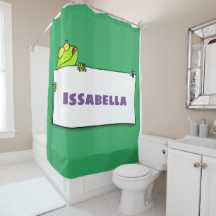 Rideaux De Douche Illustration du panneau de grenouille verte mignon