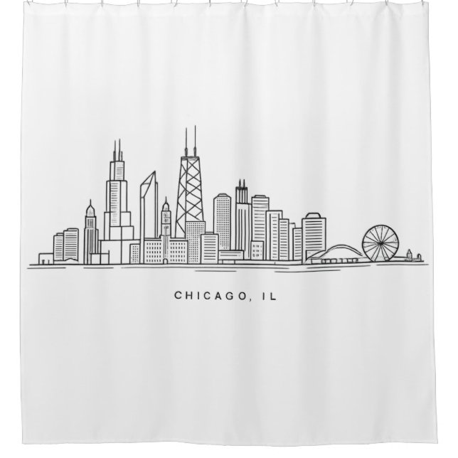 Rideaux De Douche Illustration du paysage urbain de Chicago IL (Devant)