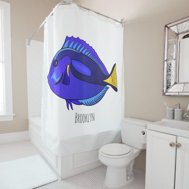 Rideaux De Douche Illustration du poisson de la cuve bleue (En situation)