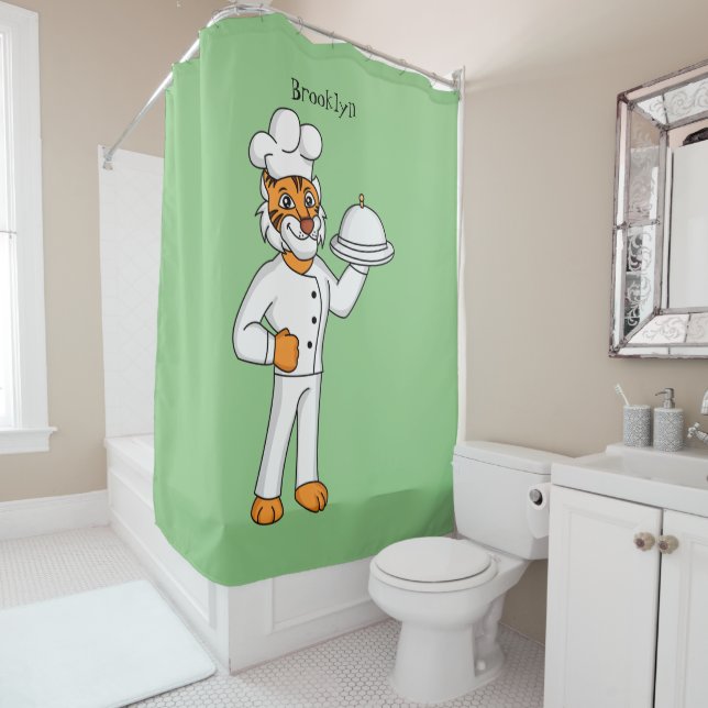 Rideaux De Douche Illustration d'un chef tigre drôle et mignon (En situation)