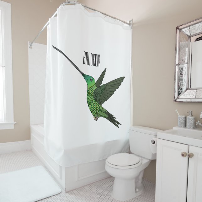 Rideaux De Douche Illustration d'un colibri à bec épée (En situation)