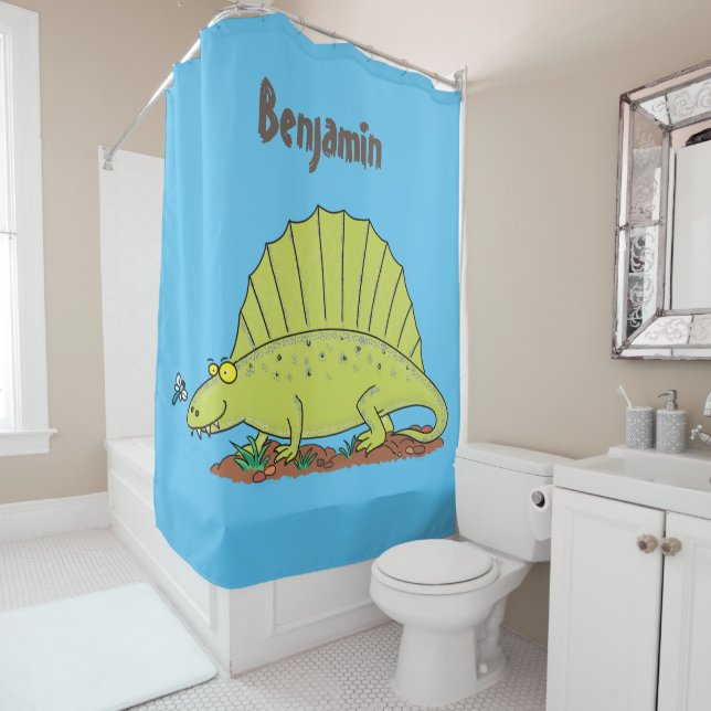 Rideaux De Douche Illustration d'un dimétrodon vert mignon (En situation)