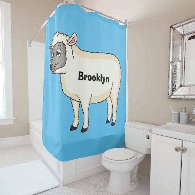 Rideaux De Douche Illustration d'un mouton joyeux (En situation)