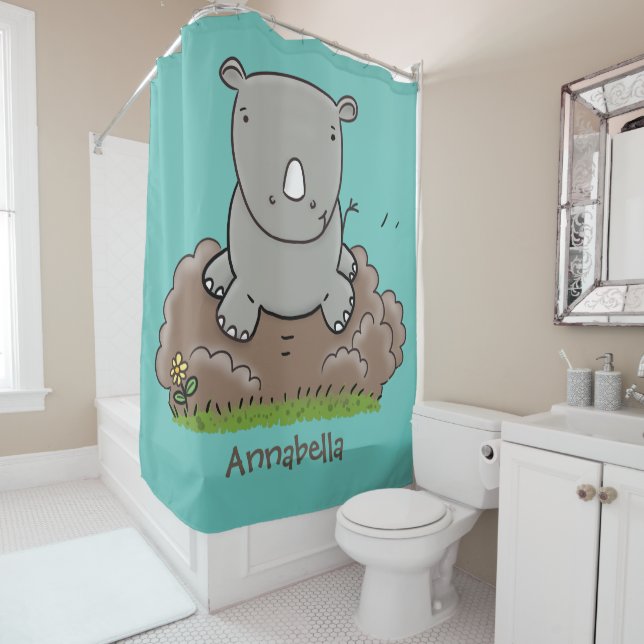 Rideaux De Douche Illustration d'un petit rhinocéros (En situation)