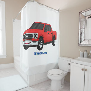 Rideaux De Douche Illustration d'une camionnette rouge mou