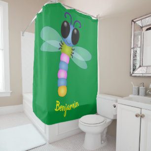 Rideaux De Douche Illustration d'une libellule bleu et rose