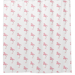 Rideaux De Douche Illustration Flamant rose rose Motif tropical blan