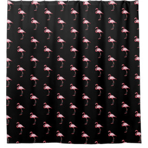 Rideaux De Douche Illustration Flamant rose rose Motif tropical noir