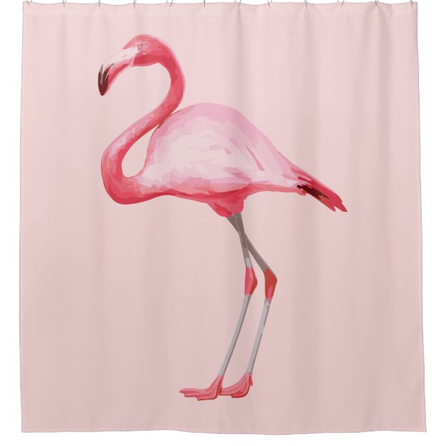 Rideaux De Douche Illustration Flamant rose rose Oiseau tropical mig (Devant)