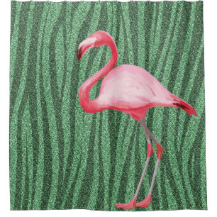 Rideaux De Douche Illustration Flamant rose rose Oiseau tropical Ver