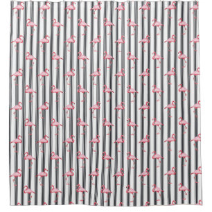 Rideaux De Douche Illustration Flamant rose rose Tropical Motif Stri