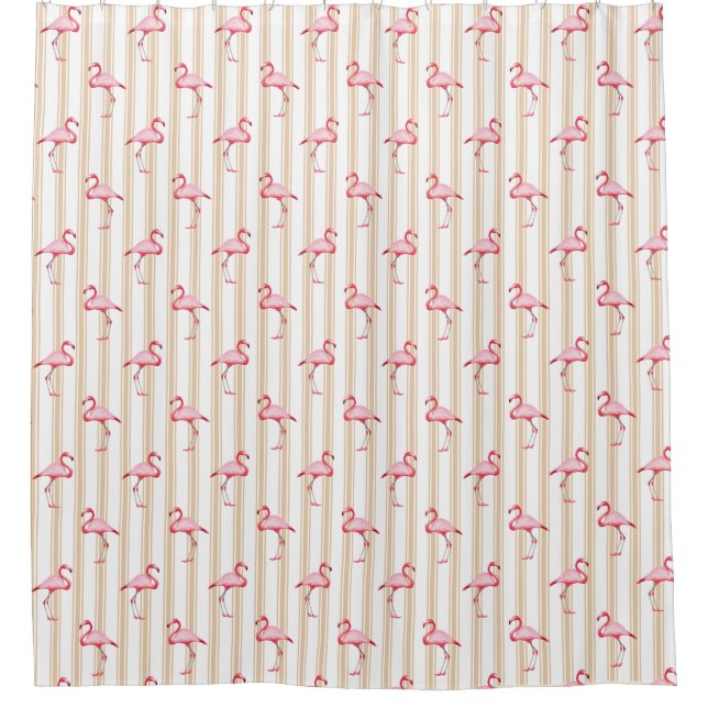 Rideaux De Douche Illustration Flamant rose rose Tropical Motif Stri (Devant)