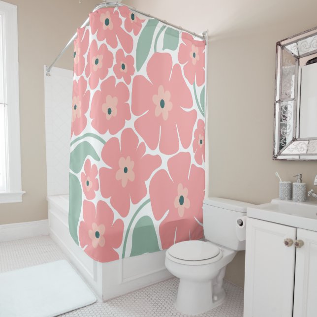Rideaux De Douche Illustration florale (En situation)