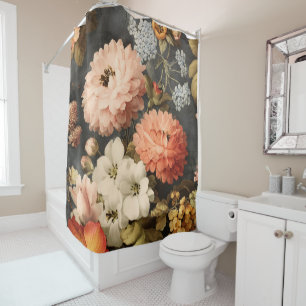 Rideaux De Douche Illustration florale vintage avec fleurs mélangées