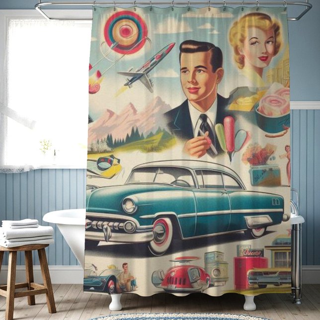 Rideaux De Douche Illustration kitsch des années 1950 (Créateur téléchargé)