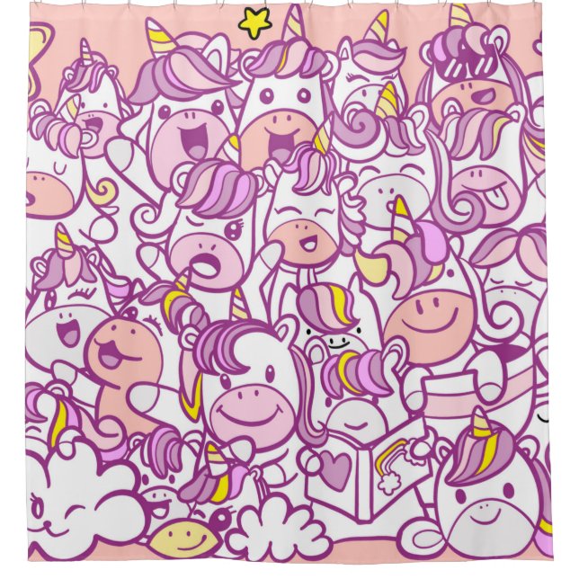 Rideaux De Douche Illustration, mignonne licorne et collection de po (Devant)