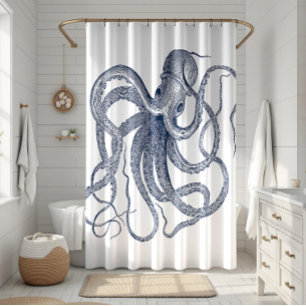 Rideaux De Douche Illustration nautique de poulpe bleue