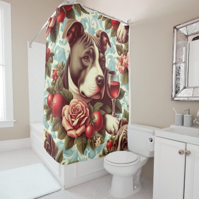 Rideaux De Douche Illustration Retro American Pit Bull Terrier (En situation)
