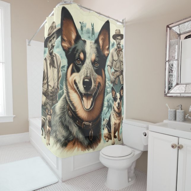 Rideaux De Douche Illustration vintage Australian Cattle Dog (En situation)