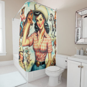 Rideaux De Douche Illustration vintage de Cowgirl sans joint