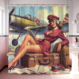 Rideaux De Douche Illustration vintage de l'inclinaison de l'avion