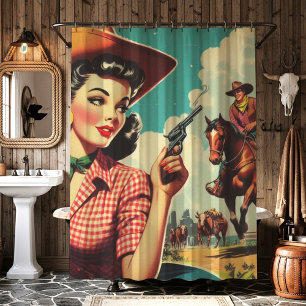 Rideaux De Douche Illustration vintage Pulp Cowgirl