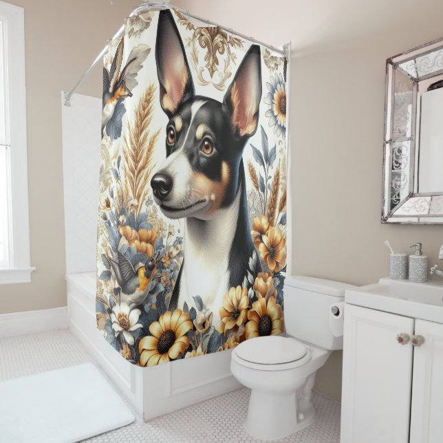 Rideaux De Douche Illustration vintage Rat Terrier (En situation)