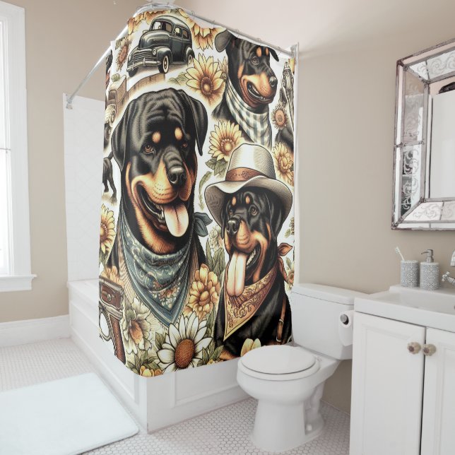Rideaux De Douche Illustration vintage sans fil (En situation)