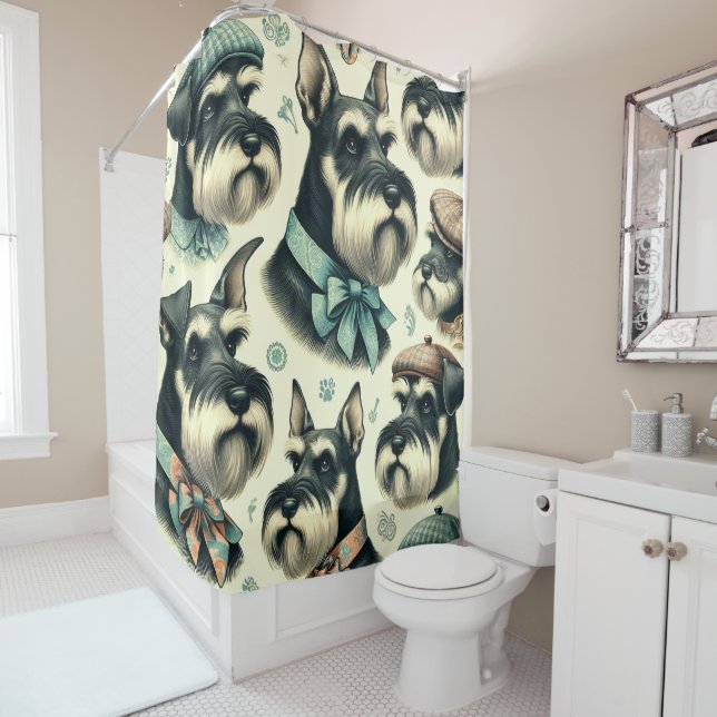 Rideaux De Douche Illustration vintage Schnauzer sans joint (En situation)
