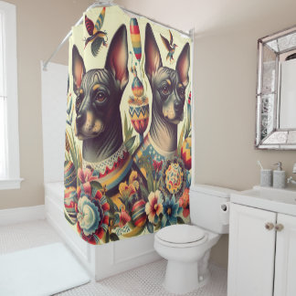 Rideaux De Douche Illustration vintage Xoloitzcuintle