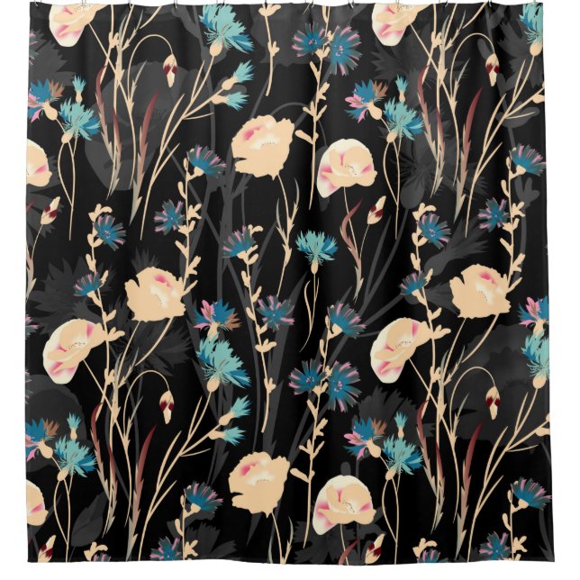 Rideaux De Douche Illustrations de fleurs sauvages. Patte transparen (Devant)