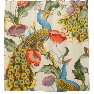 Rideaux De Douche Illustrations de Peacock et de poppies vintages