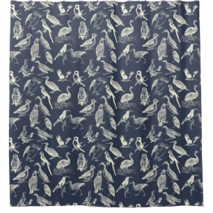 Rideaux De Douche Illustrations d'oiseaux anciens gravures Marine