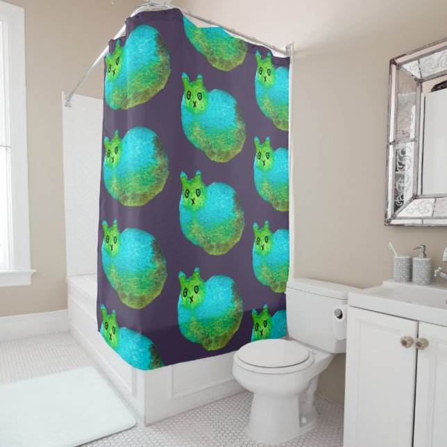 Rideaux De Douche Image d'art de chat bleu gras mou (En situation)