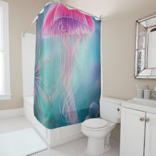 Rideaux De Douche Imaginaire Abstrait De Méduse Rose Dans L'Océan