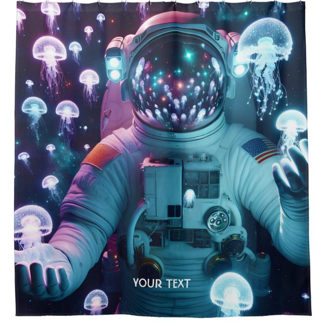 Rideaux De Douche Imaginaire Cute astronaute espace méduse (Devant)