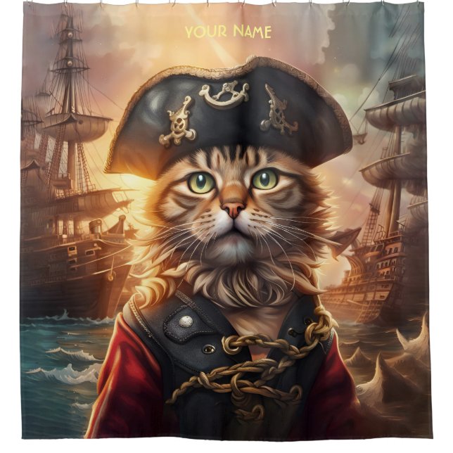 Rideaux De Douche Imaginaire Cute Chat Pirate Casquette (Devant)