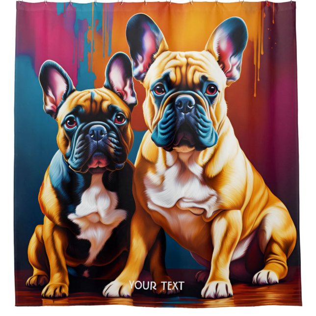 Rideaux De Douche Imaginaire Cute Vivid French Bulldog Famille (Devant)